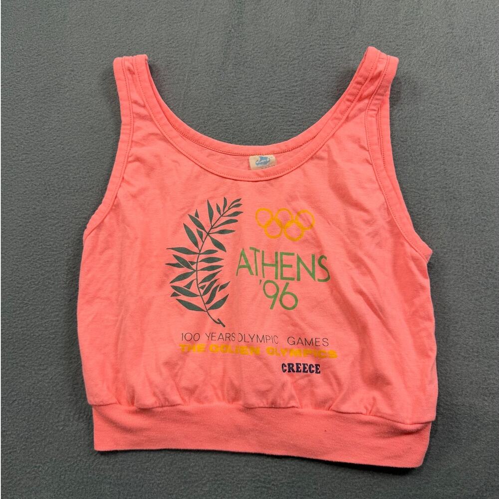 Vintage 90s Athens 1996 Olympics Crop Tank Top Pink Greece Souvenir Shirt